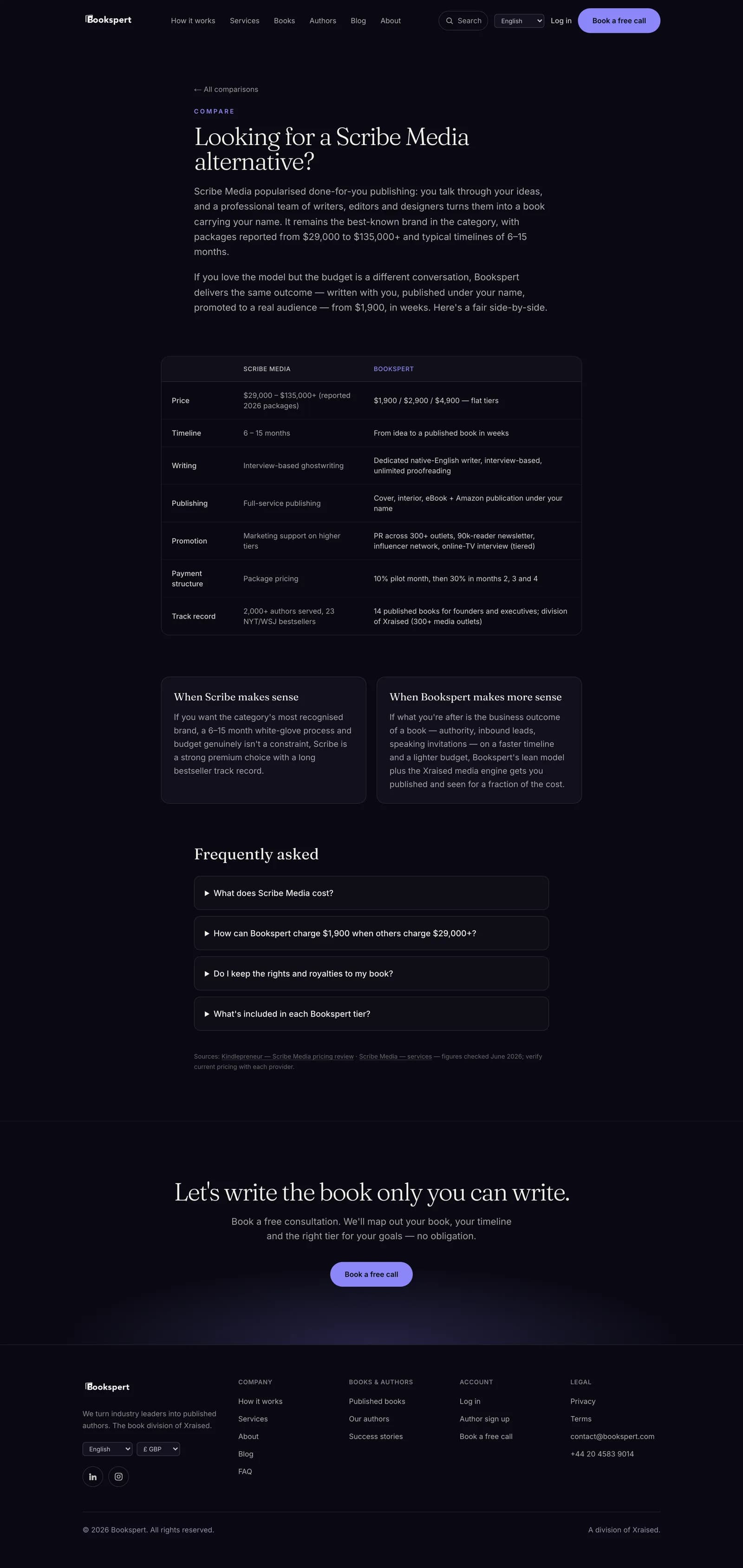 Bookspert comparison page against another publisher