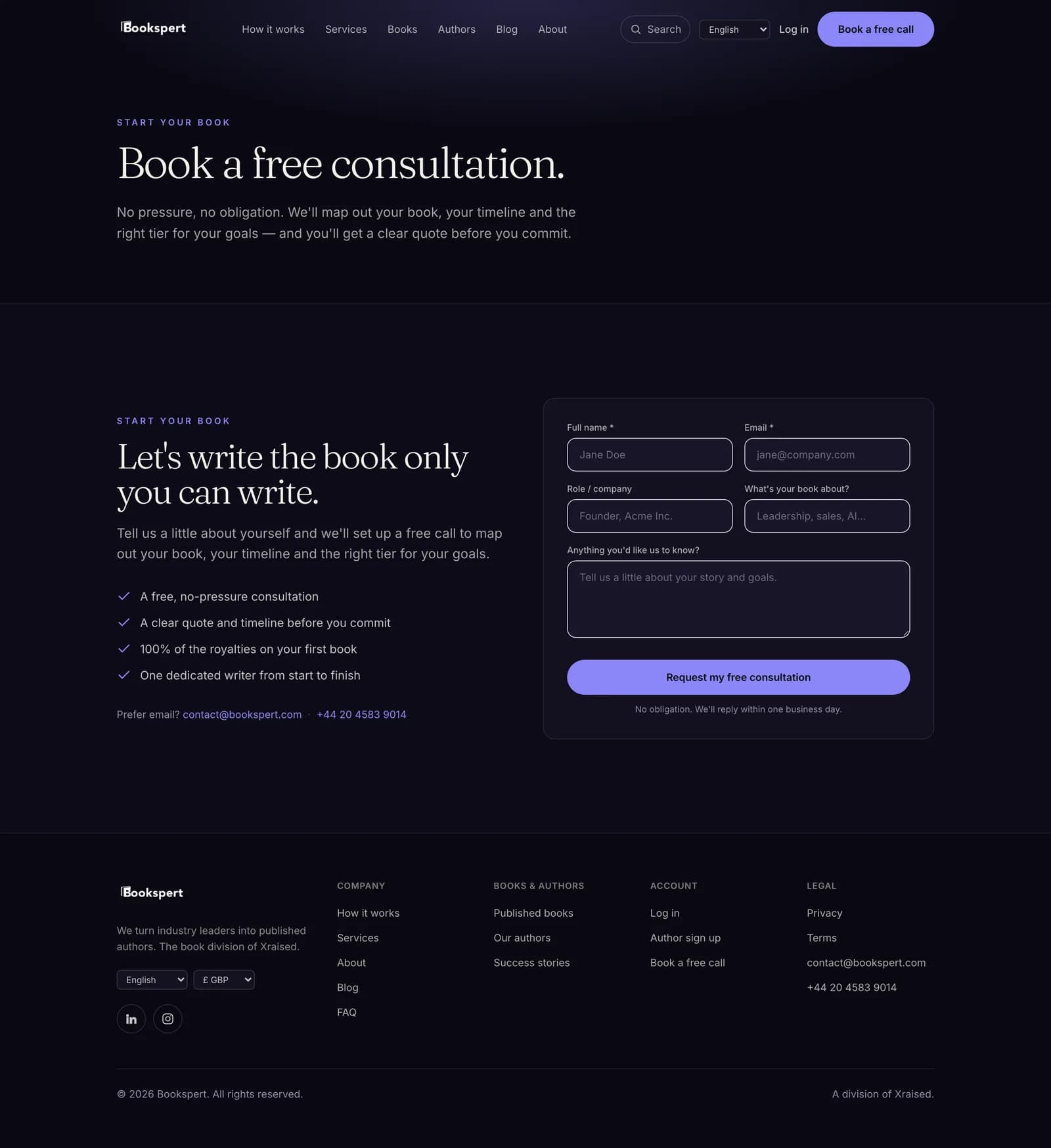 Bookspert free-consultation form