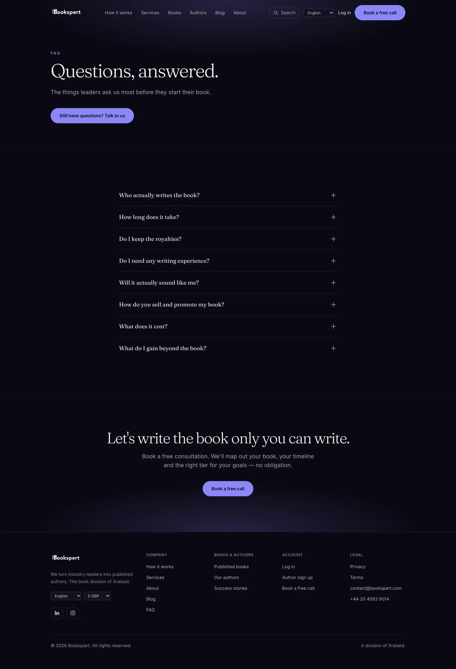 Bookspert FAQ page