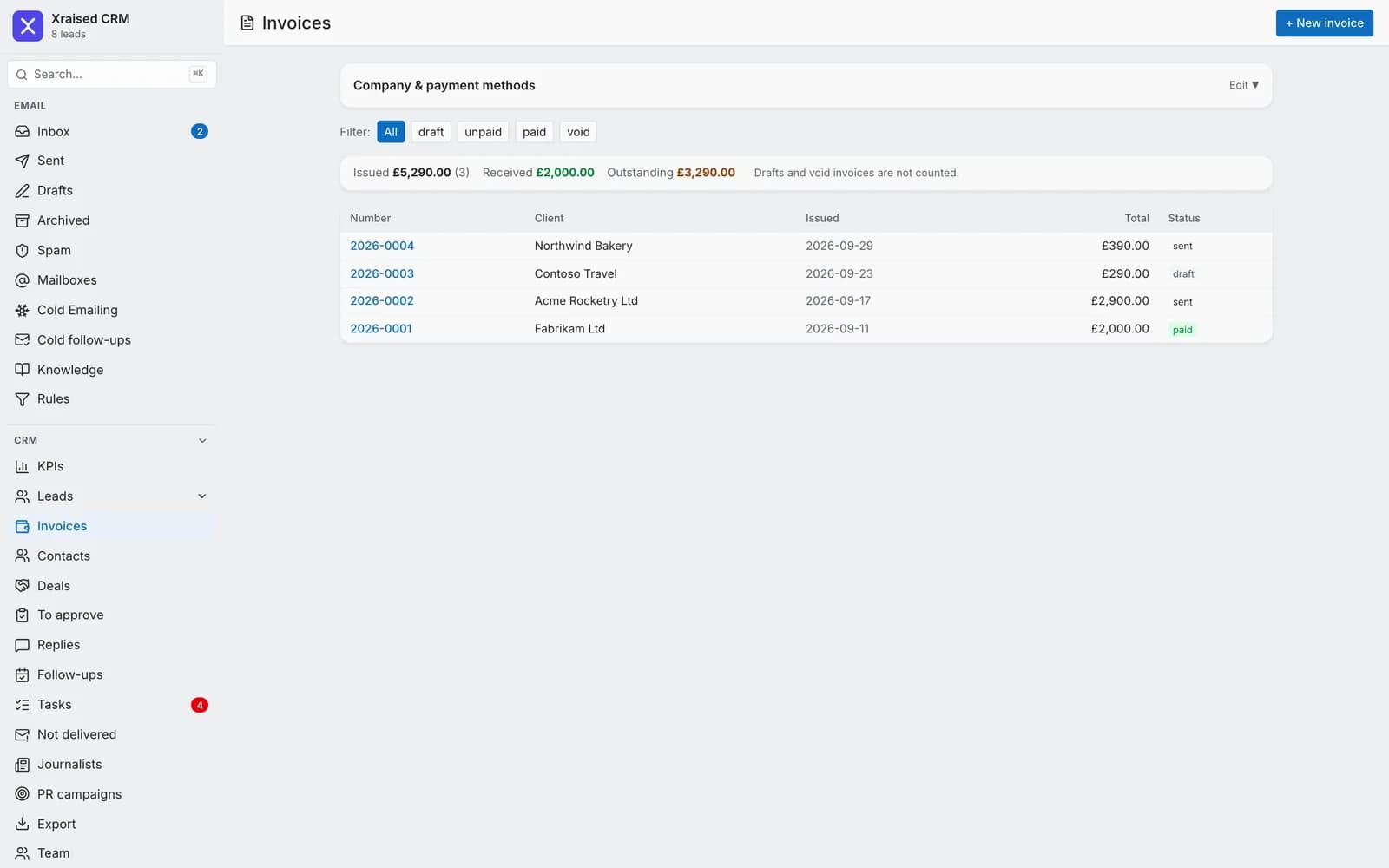 Invoices list (demo data)