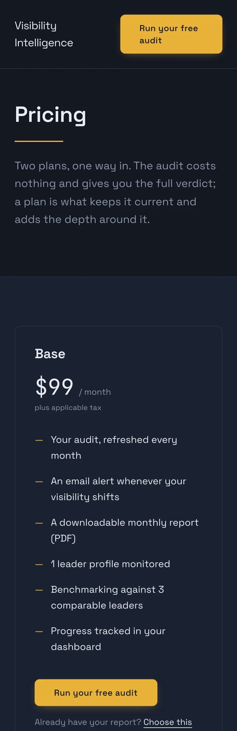 Base and Pro plans — mobile