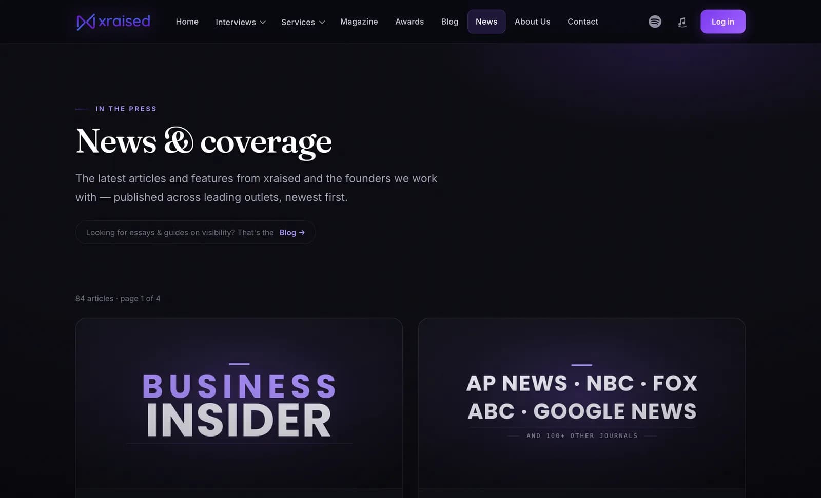 Press coverage section with outlet cover art